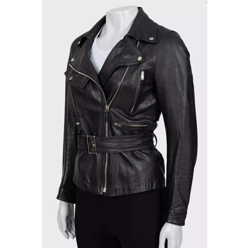 Gucci Belted Jacket Black Leather Very good condition - Back View