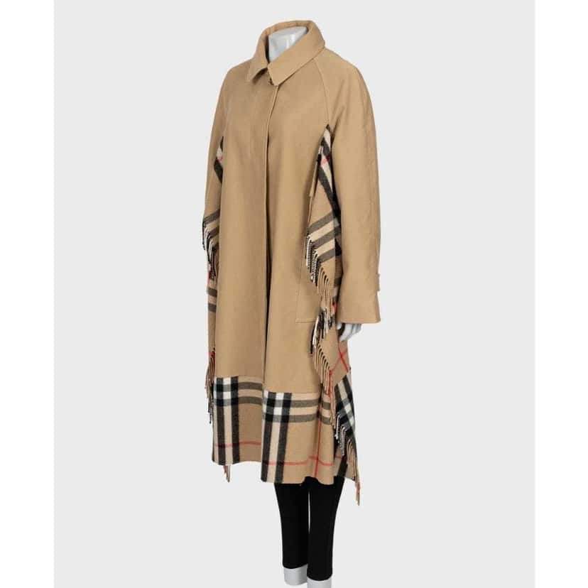 Burberry Check Trim Coat Beige Cotton Very good condition - Back View