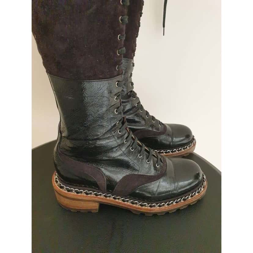 Chanel Paris Salzburg Over the Knee Brown Leather Very good condition - Inside View