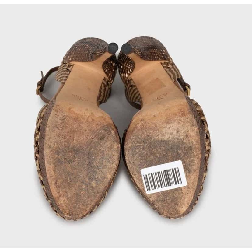 Gucci Woven High Heel Sandals Brown Leather Very good condition - Model View