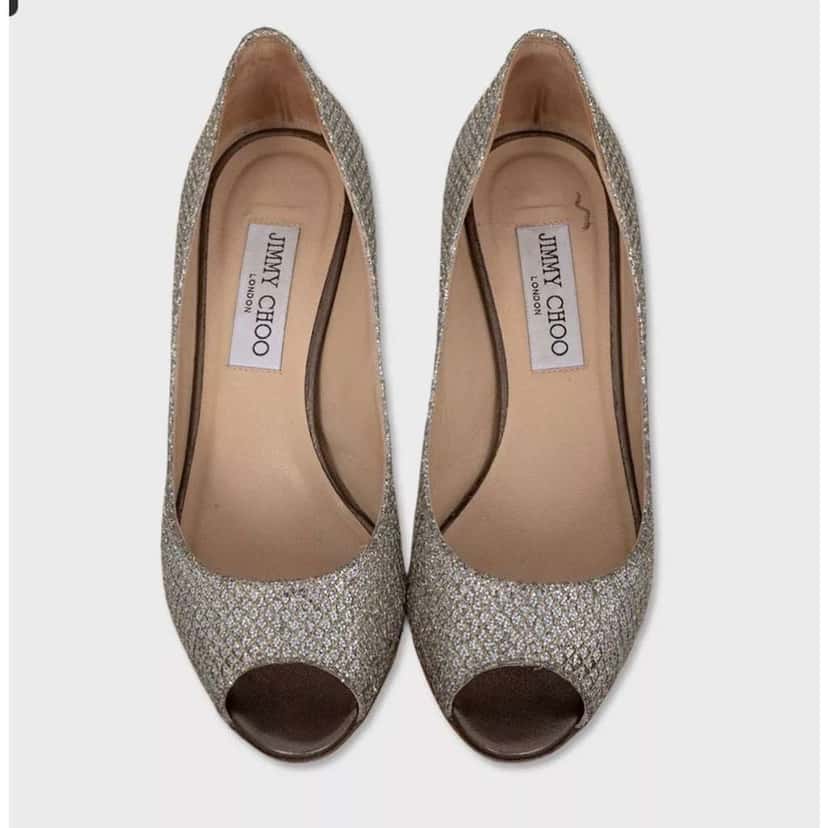 Jimmy Choo Open Toe Heels Silver Leather Very good condition - Back View