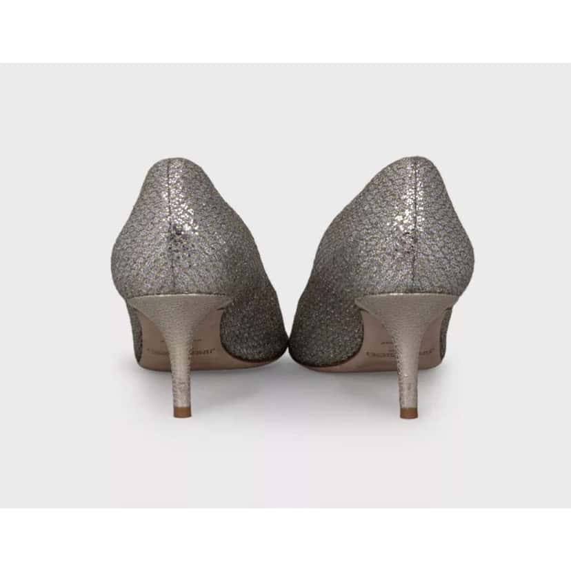 Jimmy Choo Open Toe Heels Silver Leather Very good condition - Model View