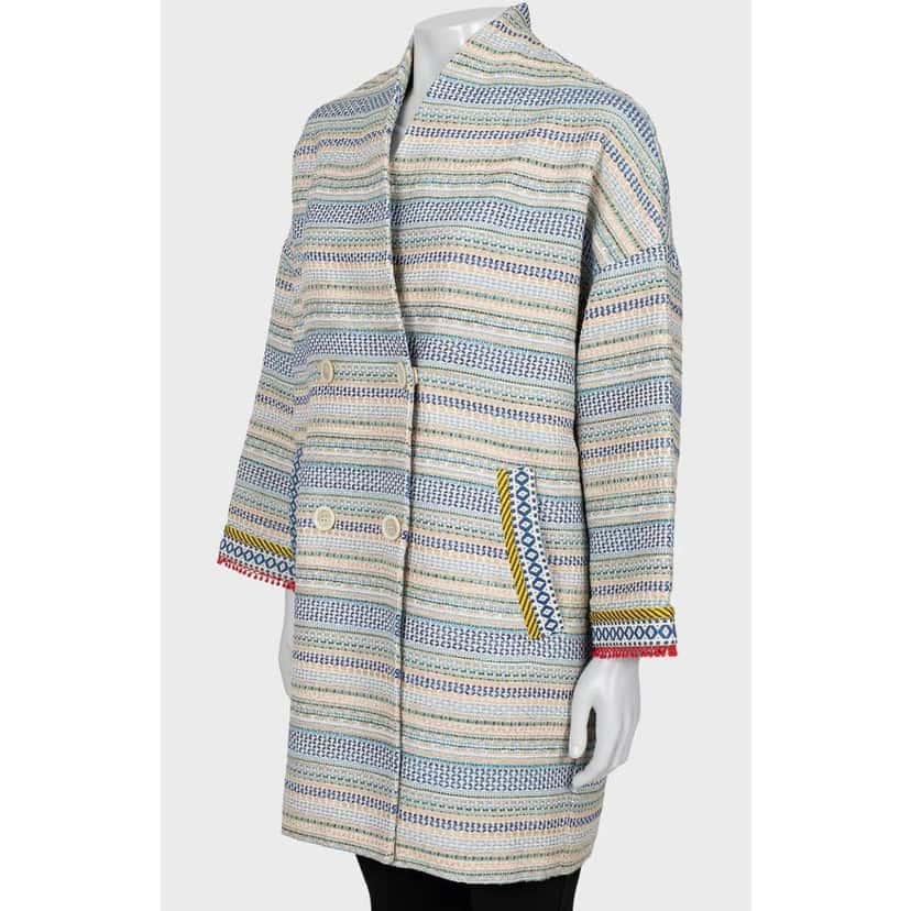 Max Mara Weekend Striped Double Breasted Coat MultiColor Wool Good condition - Back View