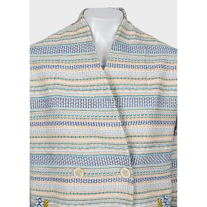 Max Mara Weekend Striped Double Breasted Coat MultiColor Wool Good condition - Model View