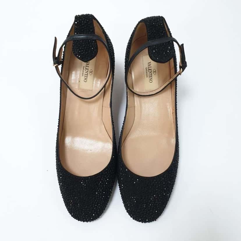 Valentino Garavani D’Orsay Rhinstone Pumps Heels Pre Black Suede Very good condition - Back View
