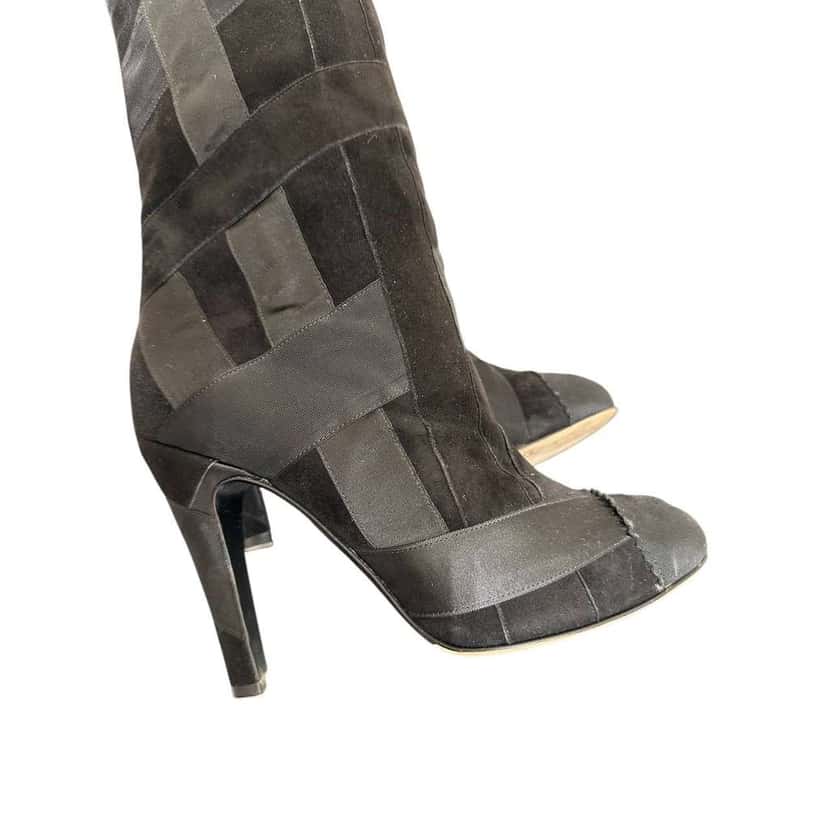 Chanel Ribbon Patchwork Over Knee Boots Black Suede Very good condition - Box View