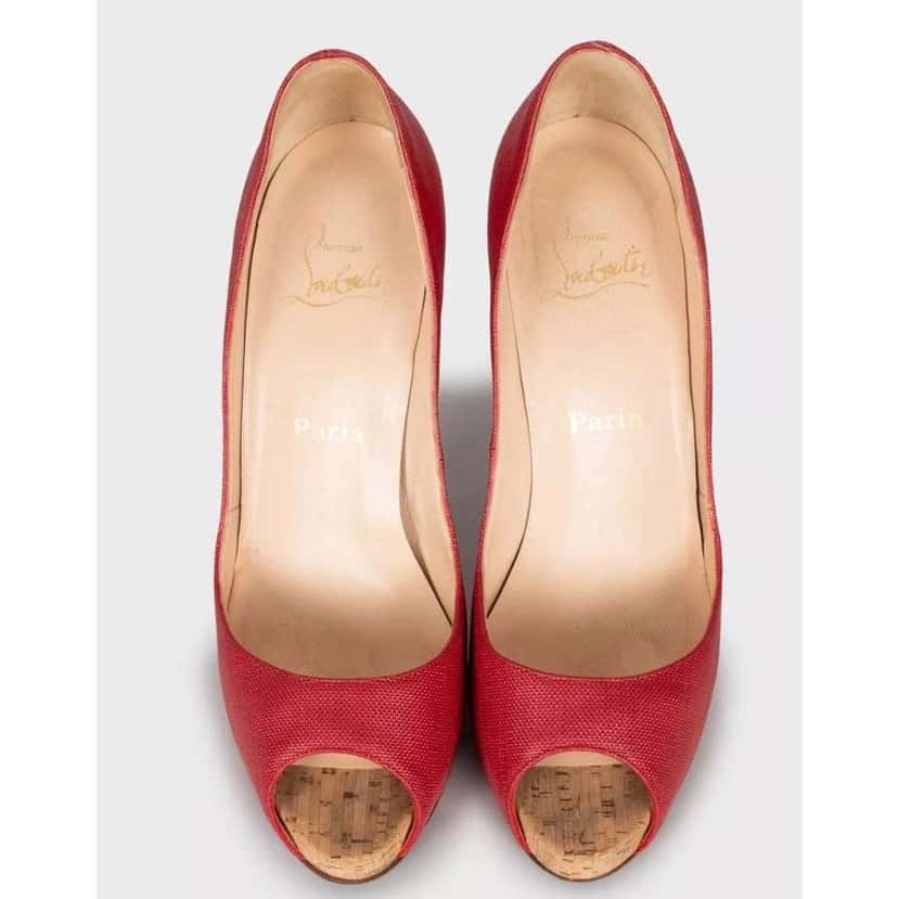 Christian Louboutin Open Toe Pumps Red Leather Very good condition - Back View