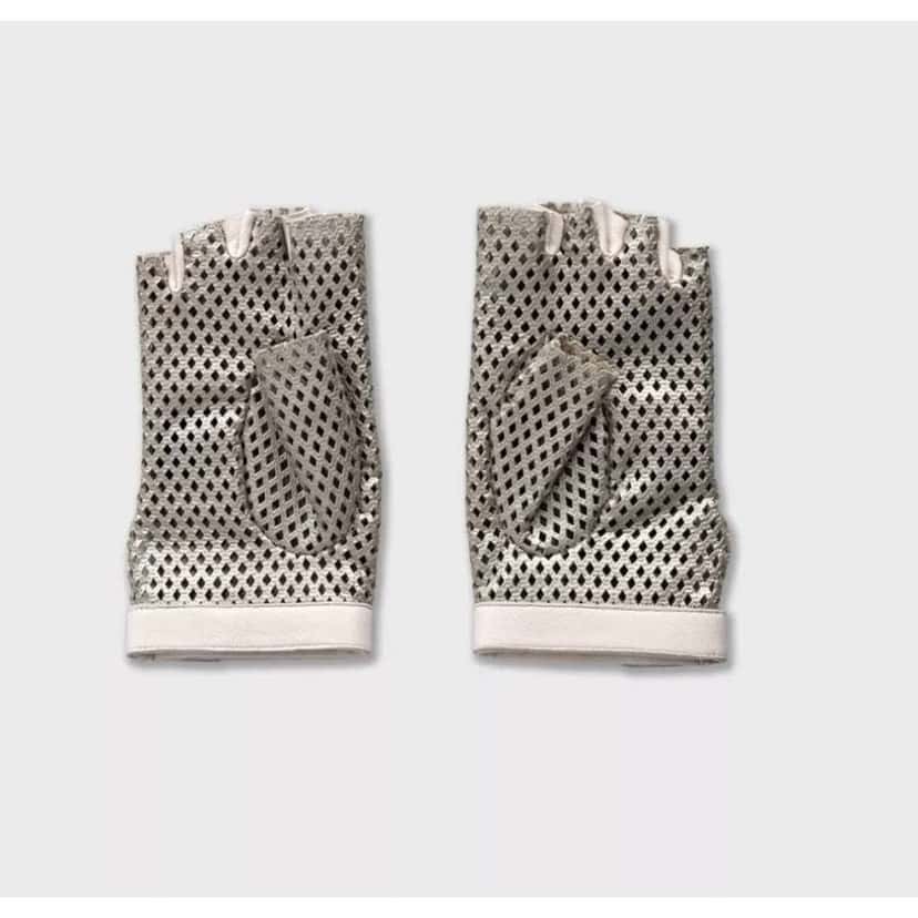 Chanel Perforated Faux Gloves pre ownd Silver Leather Very good condition - Back View
