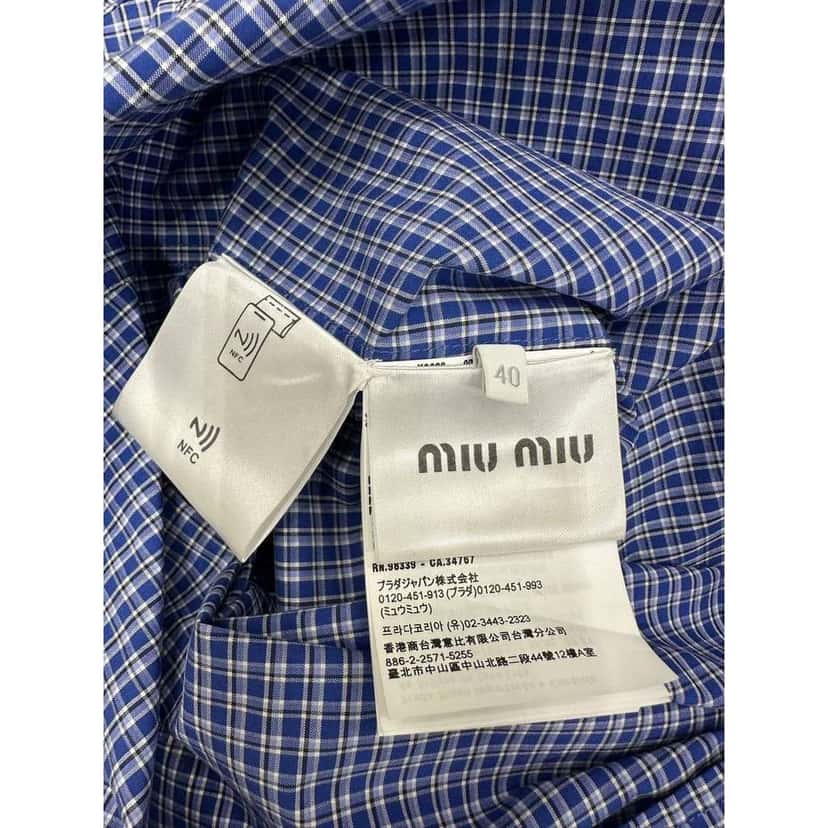 Miu Miu Check Button Down Shirt Blue Cotton Very good condition - Inside View