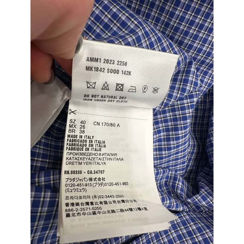 Miu Miu Check Button Down Shirt Blue Cotton Very good condition - Model View