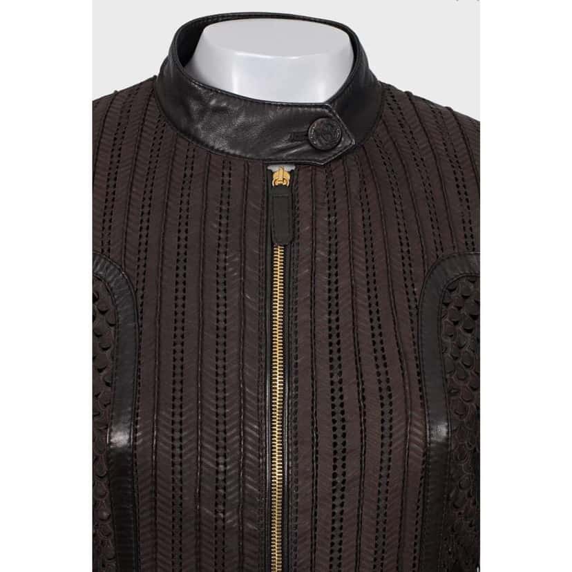 Roberto Cavalli Perforated Jacket Brown Leather Very good condition - Model View
