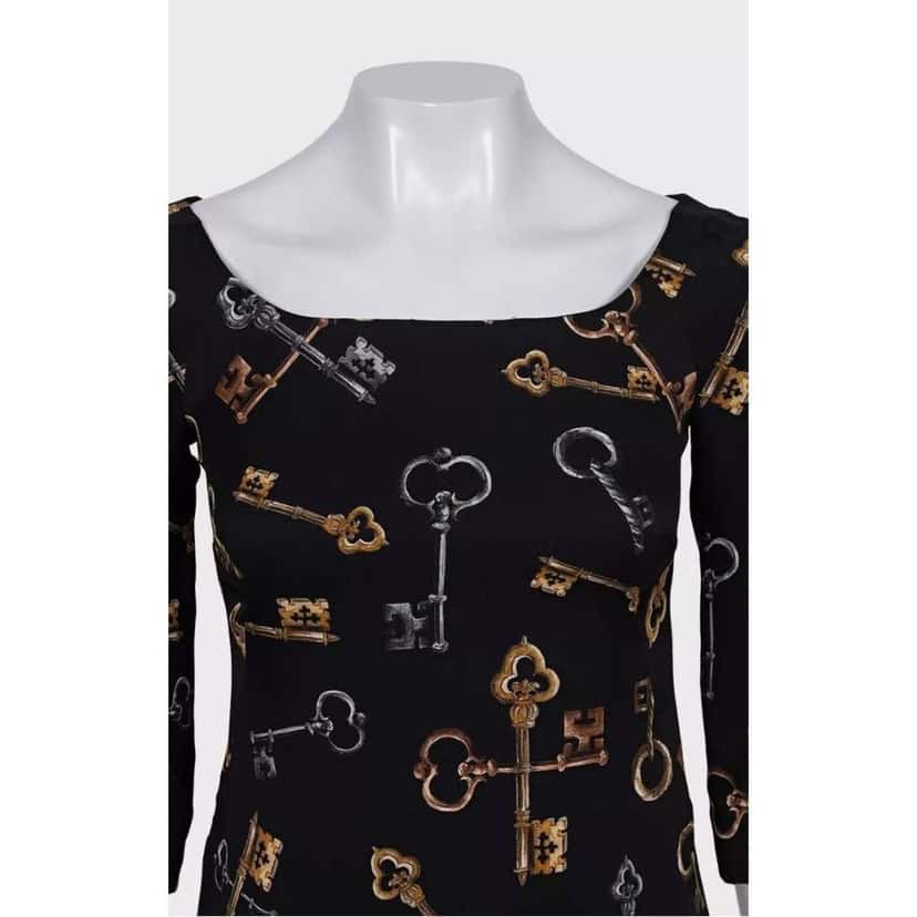 Dolce & Gabbana Key Print Dress Black Silk Very good condition - Model View