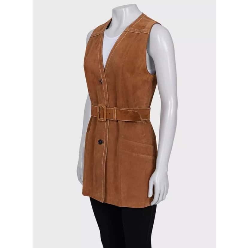 Prada Lambskin Long Vest with Belt Red Leather Very good condition - Back View