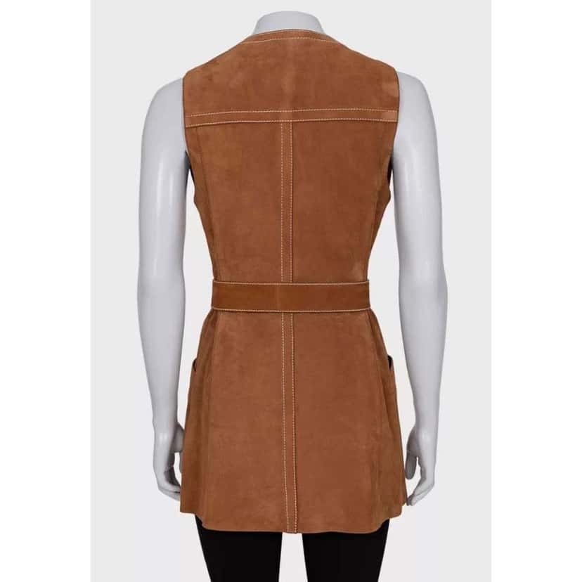 Prada Lambskin Long Vest with Belt Red Leather Very good condition - Inside View