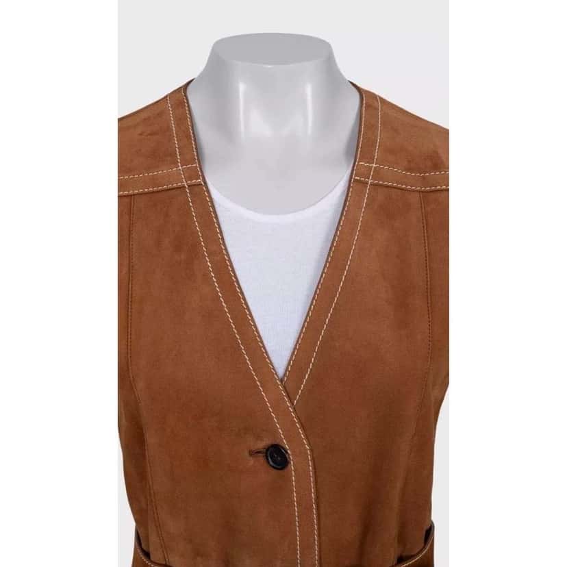 Prada Lambskin Long Vest with Belt Red Leather Very good condition - Model View