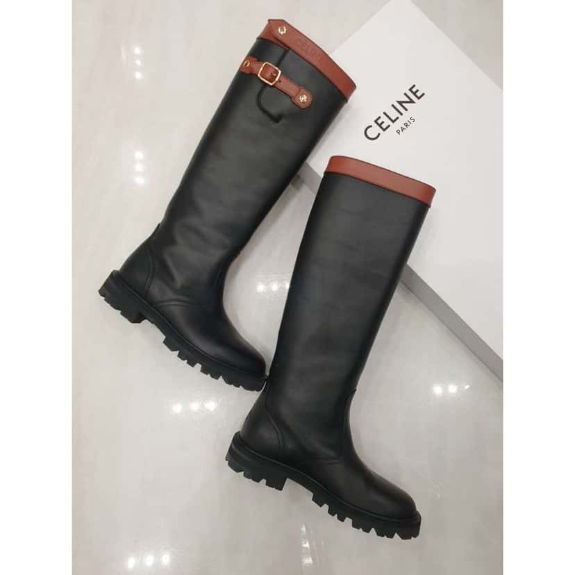 Celine Margaret High Boots Tabac Black Leather Very good condition - Back View