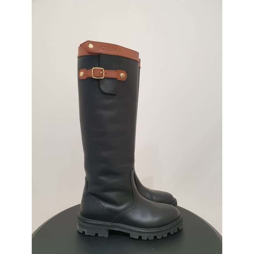 Celine Margaret High Boots Tabac Black Leather Very good condition - Model View