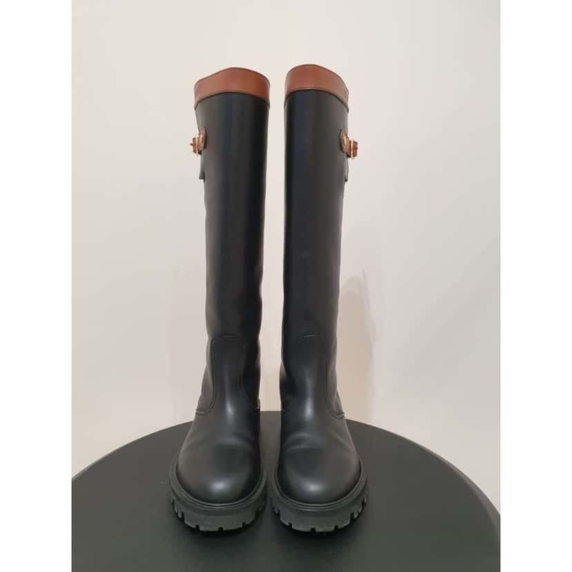 Celine Margaret High Boots Tabac Black Leather Very good condition - Box View