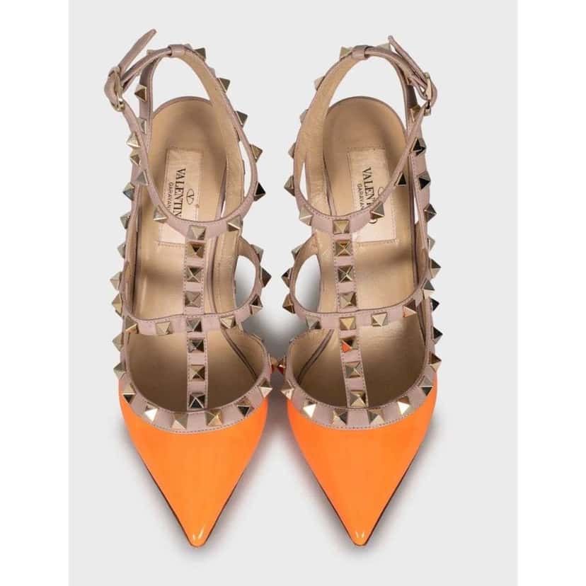 Valentino Garavani Valentino Rockstud Vibrant Pumps Orange Leather Very good condition - Back View