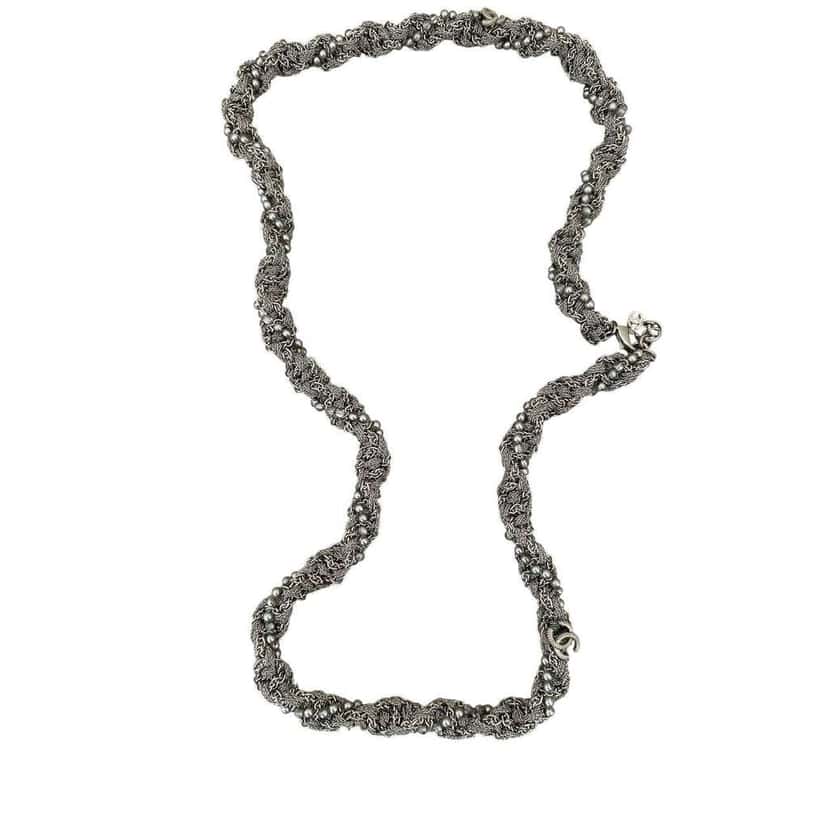 Chanel Multi Layer Chain Necklace A18 Silver Lace Very good condition - Back View