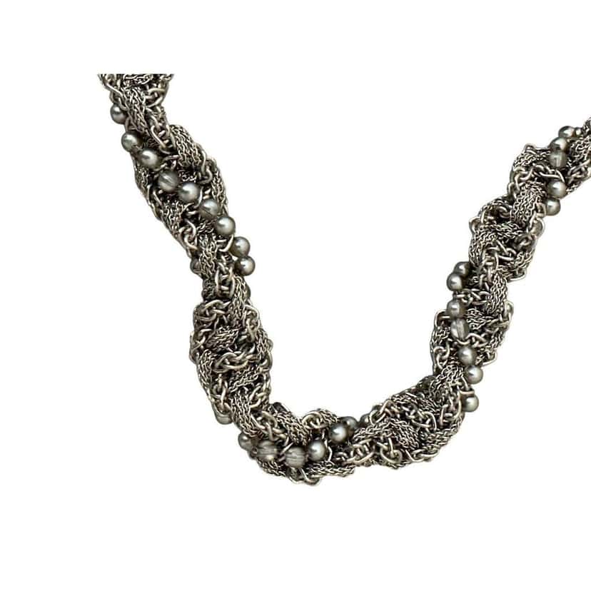 Chanel Multi Layer Chain Necklace A18 Silver Lace Very good condition - Model View