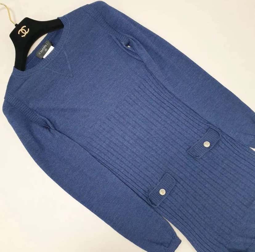 Chanel Long Sleeve Knit Dress Navy Cotton Very good condition - Inside View
