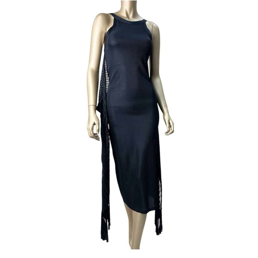 Chanel Sleeveless Waist Tie Dress Black Cotton Very good condition - Model View