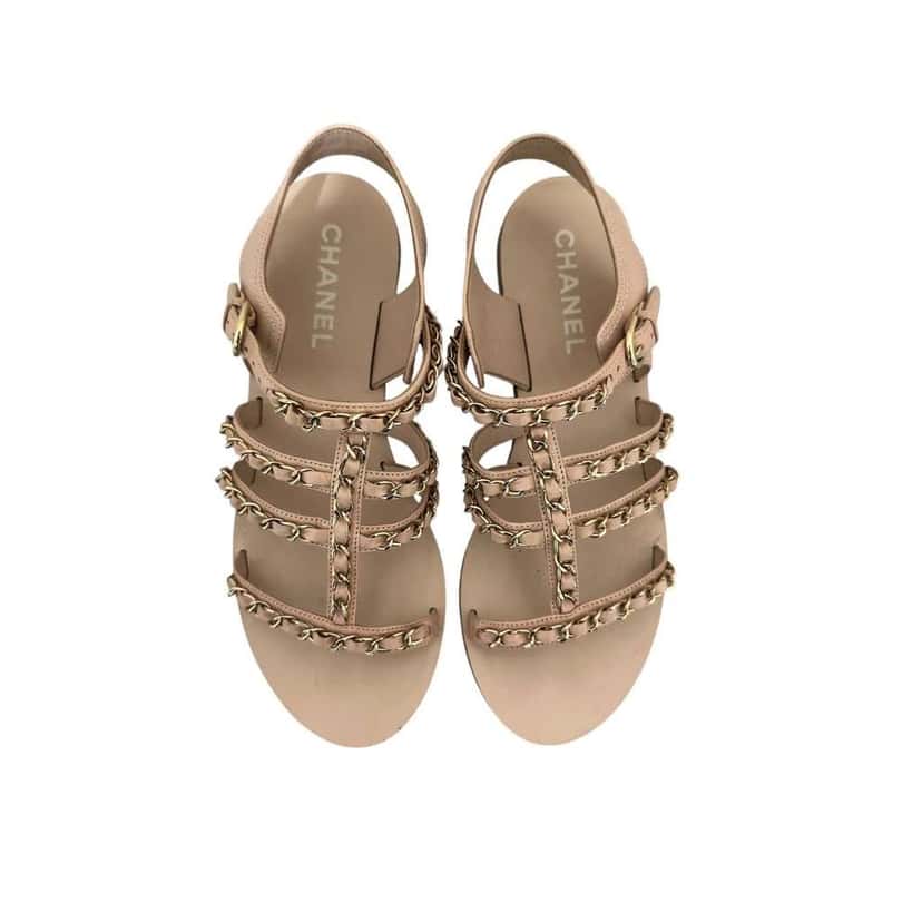 Chanel Gladiator Chain Sandals Beige Leather Very good condition - Back View