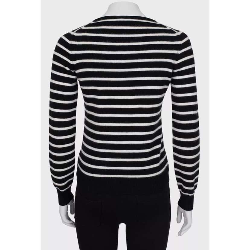 Chanel Striped Short Pile Knit Sweater Black Cotton Very good condition - Inside View