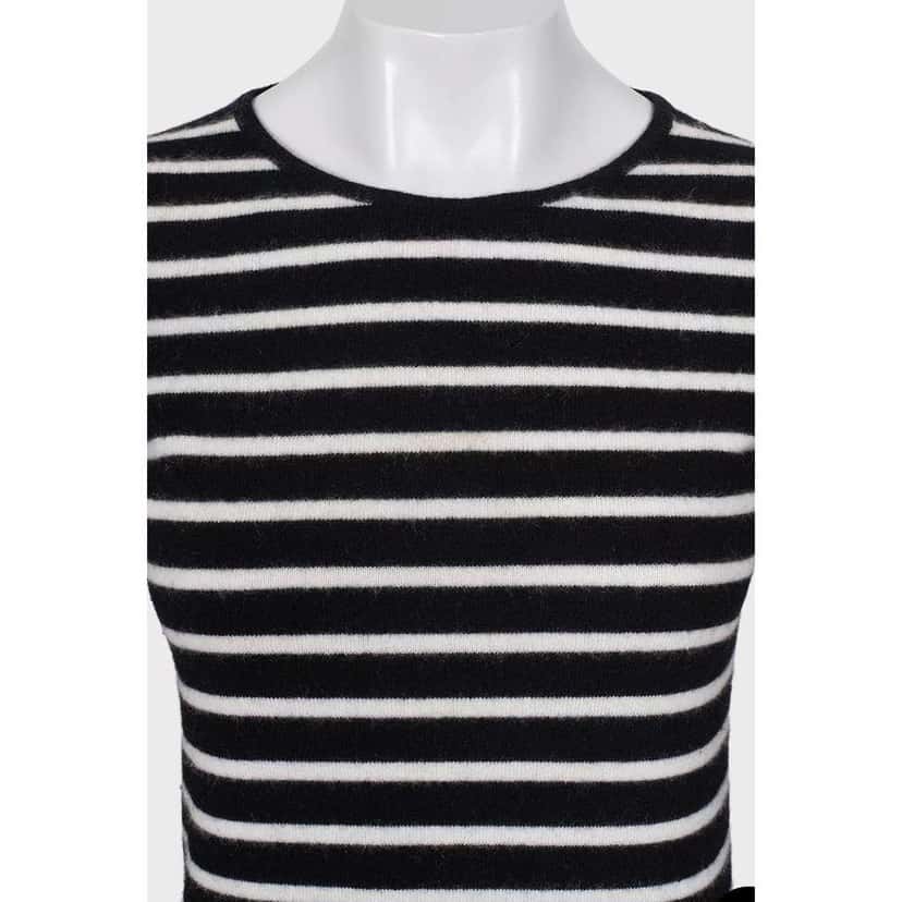 Chanel Striped Short Pile Knit Sweater Black Cotton Very good condition - Model View