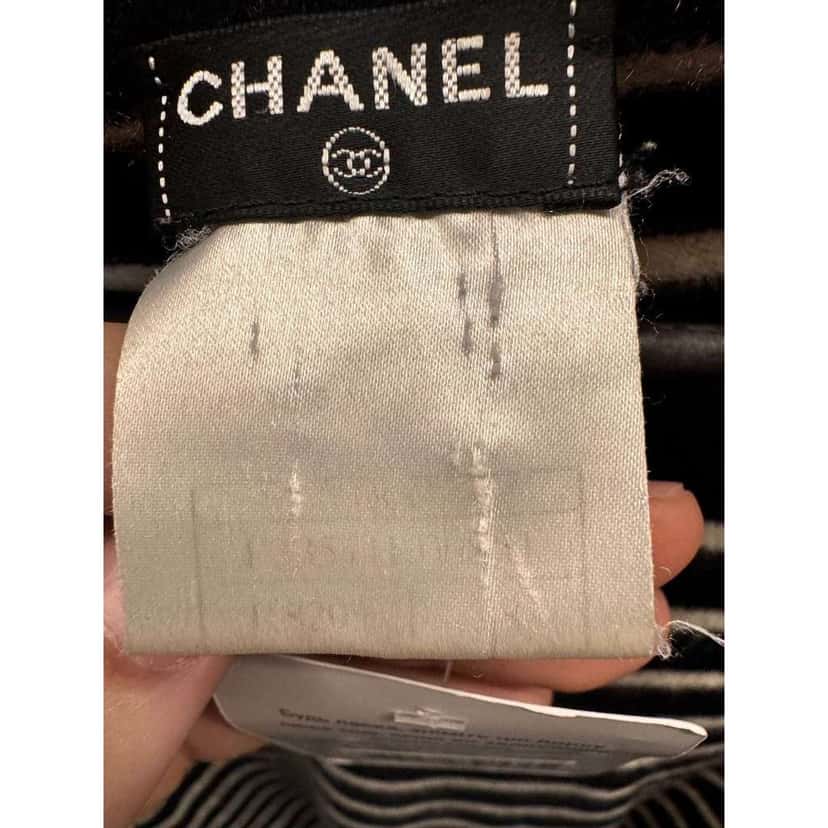 Chanel Striped Short Pile Knit Sweater Black Cotton Very good condition - Box View