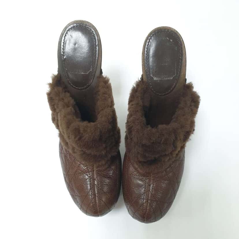 Dior Christian Quilted Mules Black Leather Very good condition - Back View