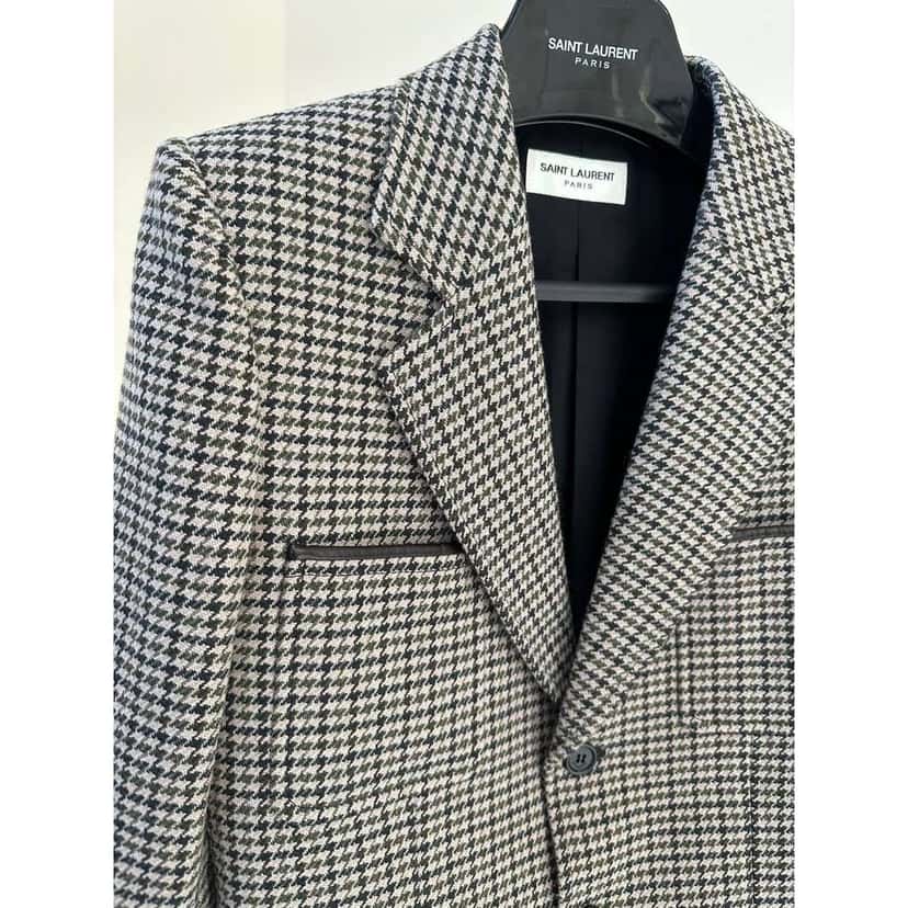 Saint Laurent Four Pocket Houndstooth Blazer Black Wool Very good condition - Box View