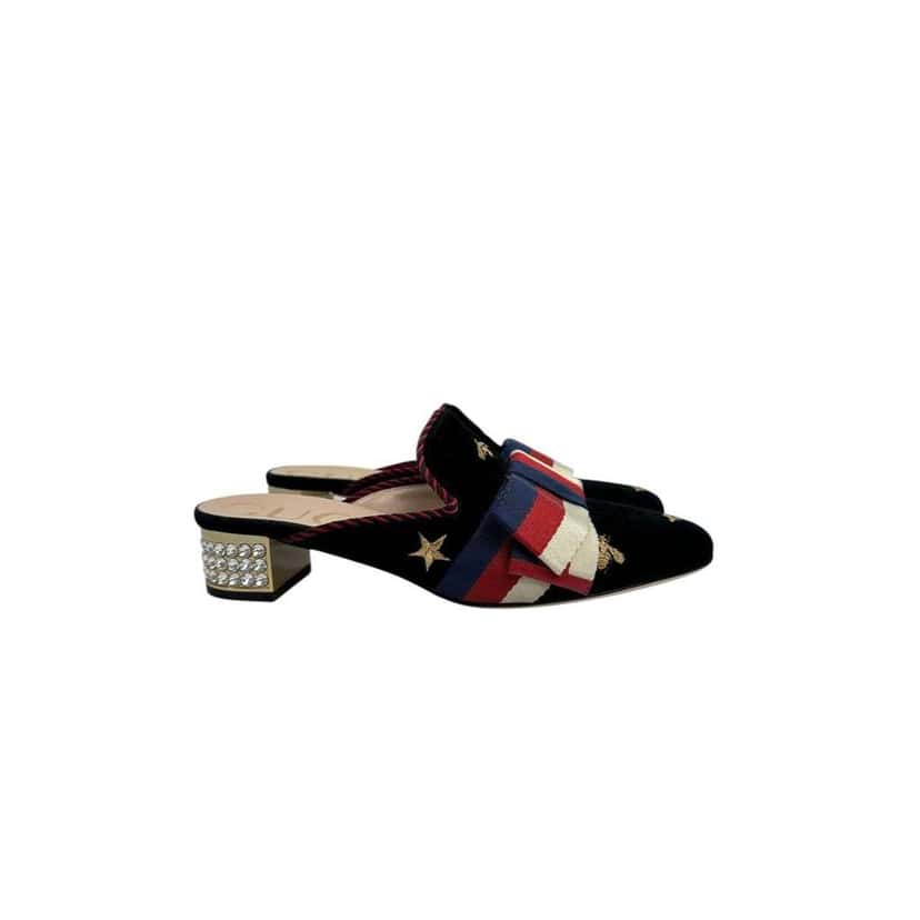 Gucci Emellished Bow Mules Black Velvet Very good condition - Back View
