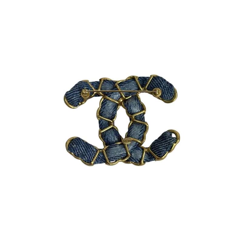 Chanel CC Chain Detail Brooch Gold Denim Good condition - Back View