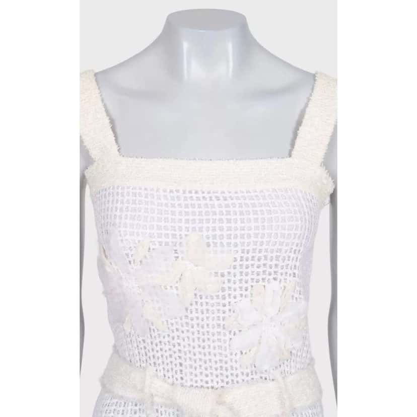 Chanel Knit Fringe Dress White Cotton Very good condition - Model View