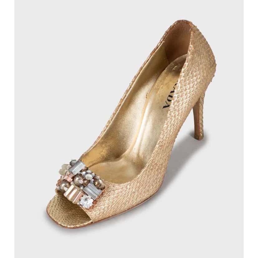 Prada Wedge Sandals Gold Leather Very good condition - Back View