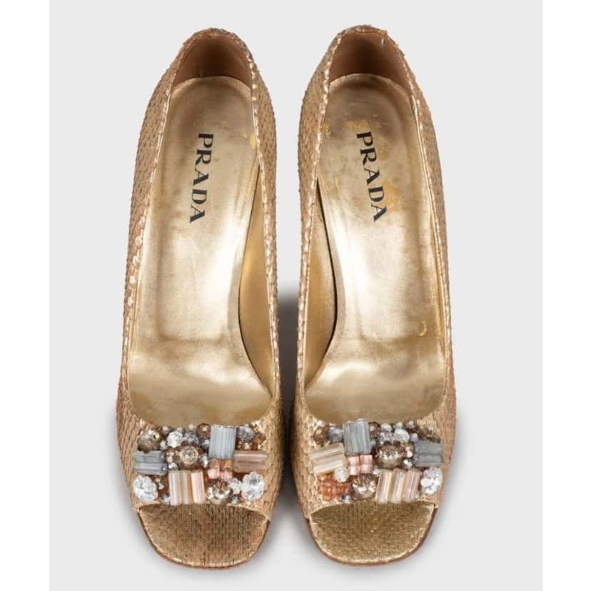 Prada Wedge Sandals Gold Leather Very good condition - Inside View