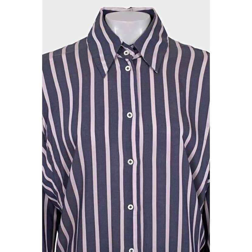 Vivienne Westwood Striped Oversize Viscose Blend Shirt Purple Silk Very good condition - Model View