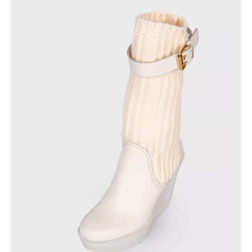 Gucci Fabric Buckle Wedge Sock Boots Beige Leather Very good condition - Inside View