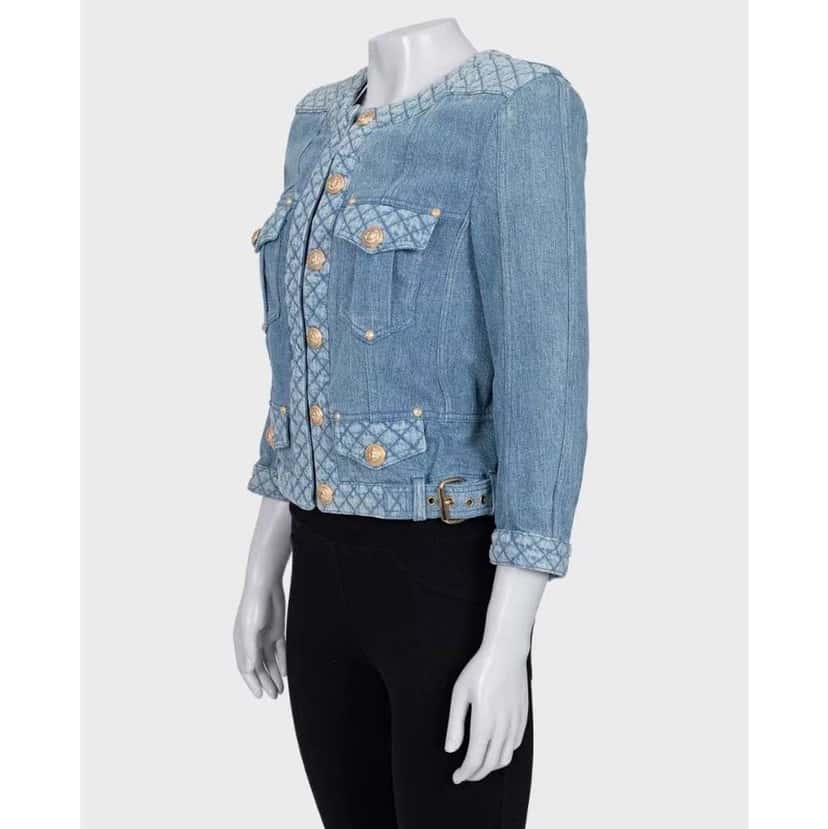 Balmain Jacket with Hardware Blue Cotton Very good condition - Back View