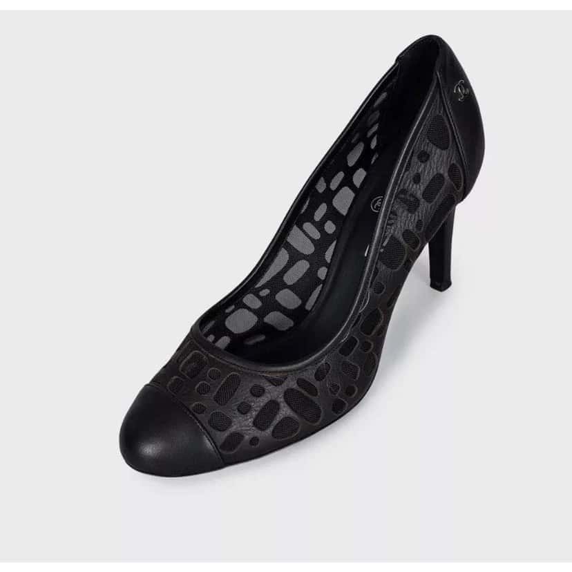 Chanel Perforated Mesh Block Heel Pumps Black Leather Very good condition - Inside View