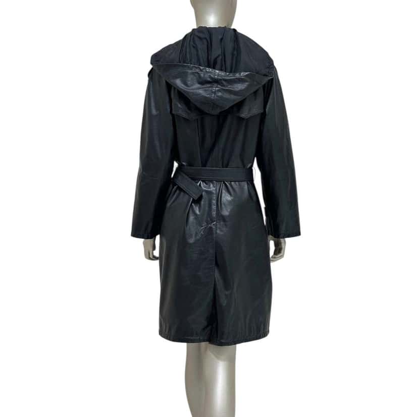 Prada Trench Coat with Detachable Hood Black Leather Very good condition - Back View