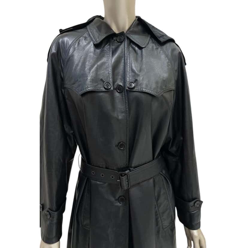 Prada Trench Coat with Detachable Hood Black Leather Very good condition - Inside View