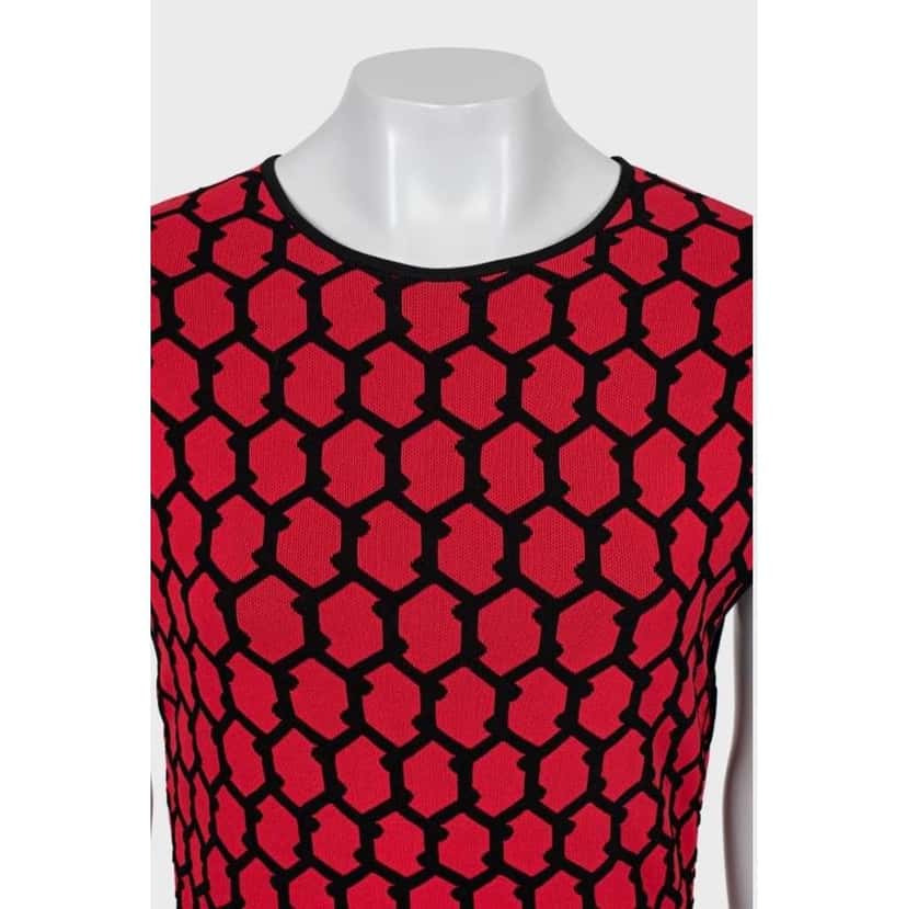 Alexander Mcqueen Geometric Print Fitted Dress Red Very good condition - Model View