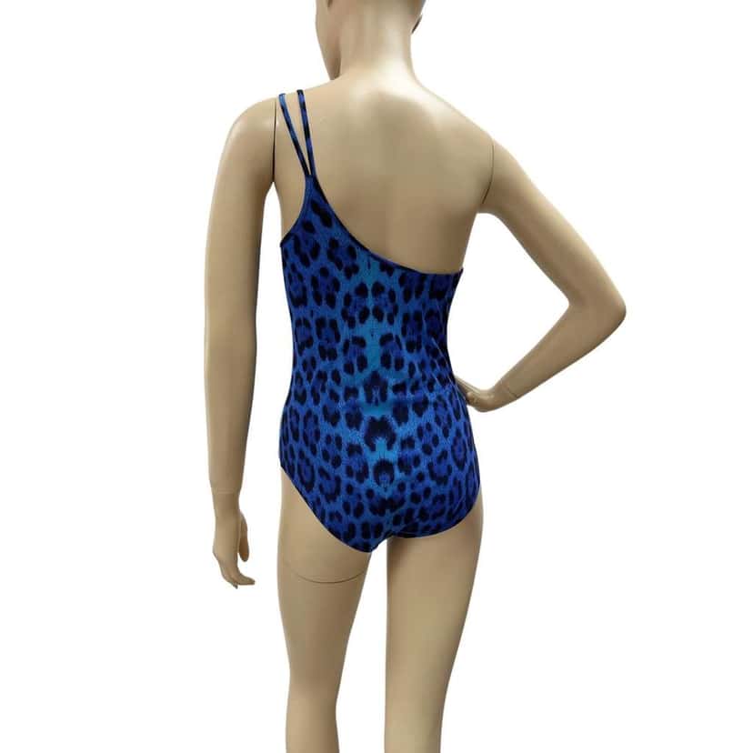 Roberto Cavalli One Shoulder Animal Print Swimsuit Black Cotton Very good condition - Back View
