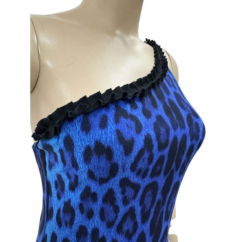 Roberto Cavalli One Shoulder Animal Print Swimsuit Black Cotton Very good condition - Inside View