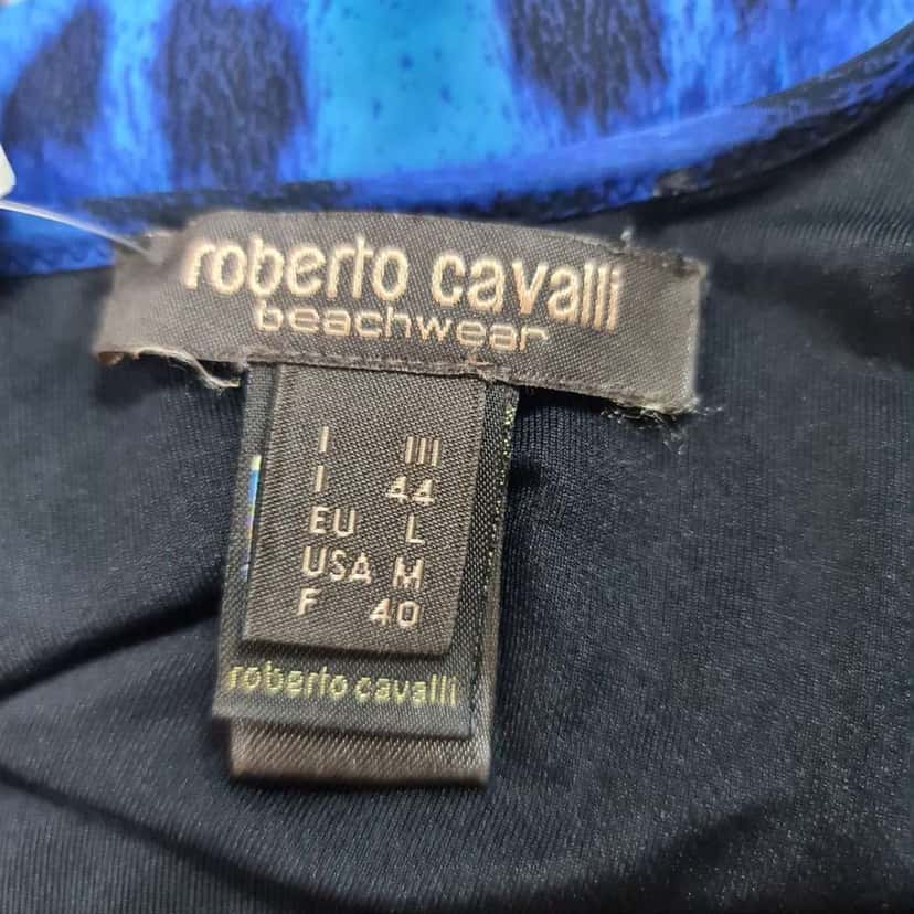 Roberto Cavalli One Shoulder Animal Print Swimsuit Black Cotton Very good condition - Box View