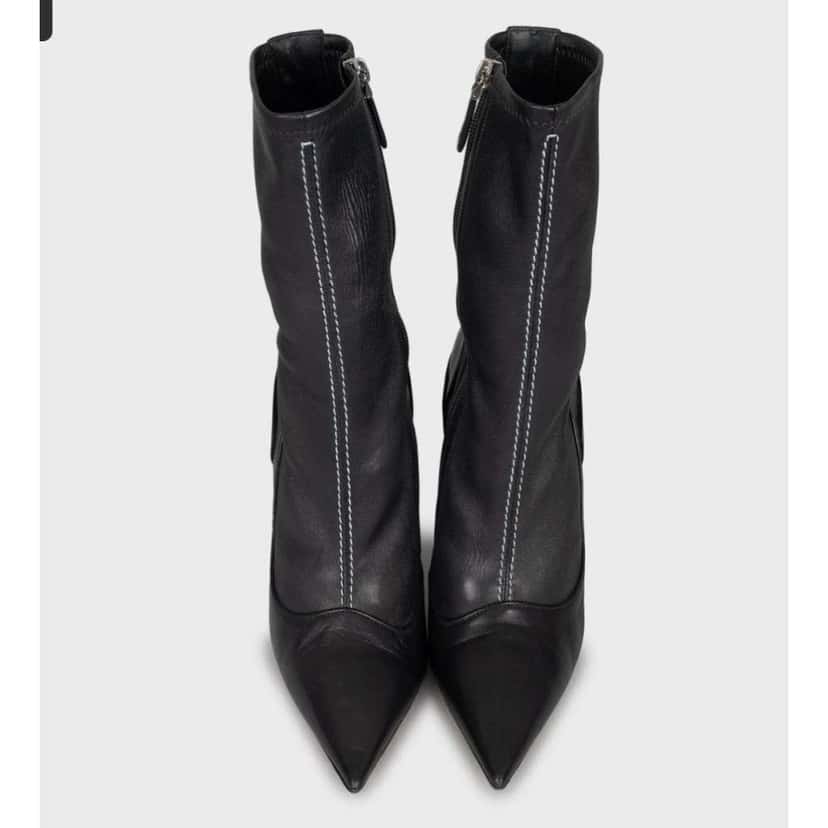 Dior Christian Pointed Ankle Boots Black Leather Very good condition - Back View