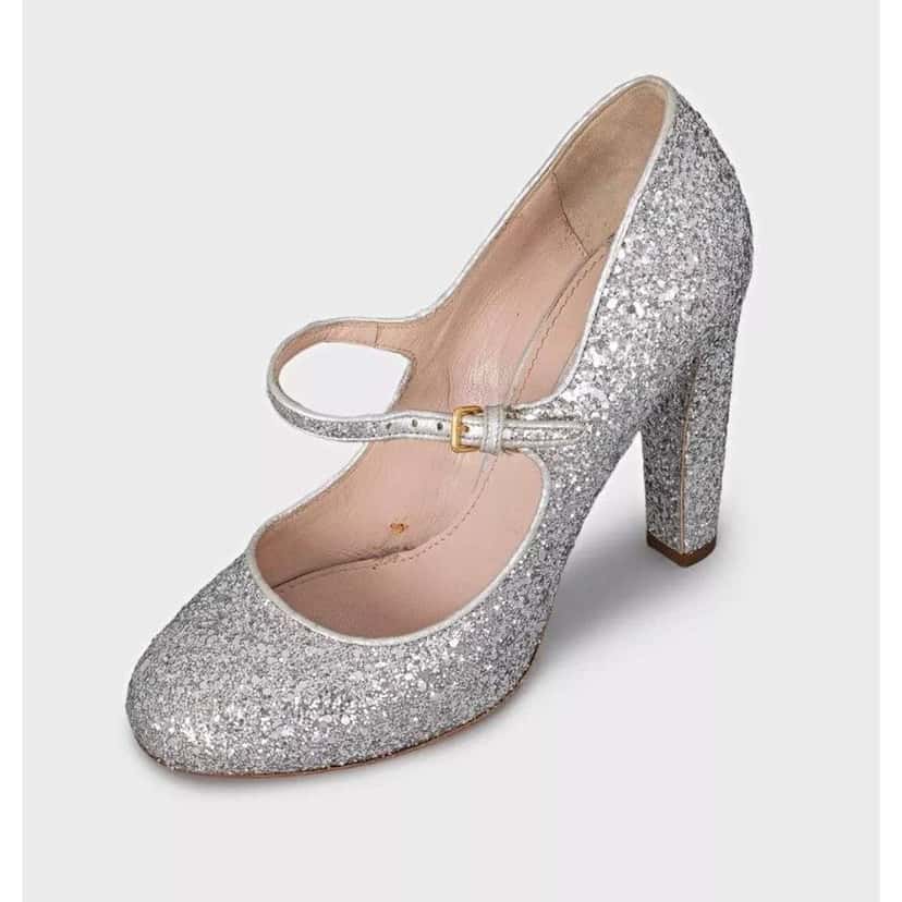 Miu Miu Glitter Block Heel Shoes Silver Leather Good condition - Inside View